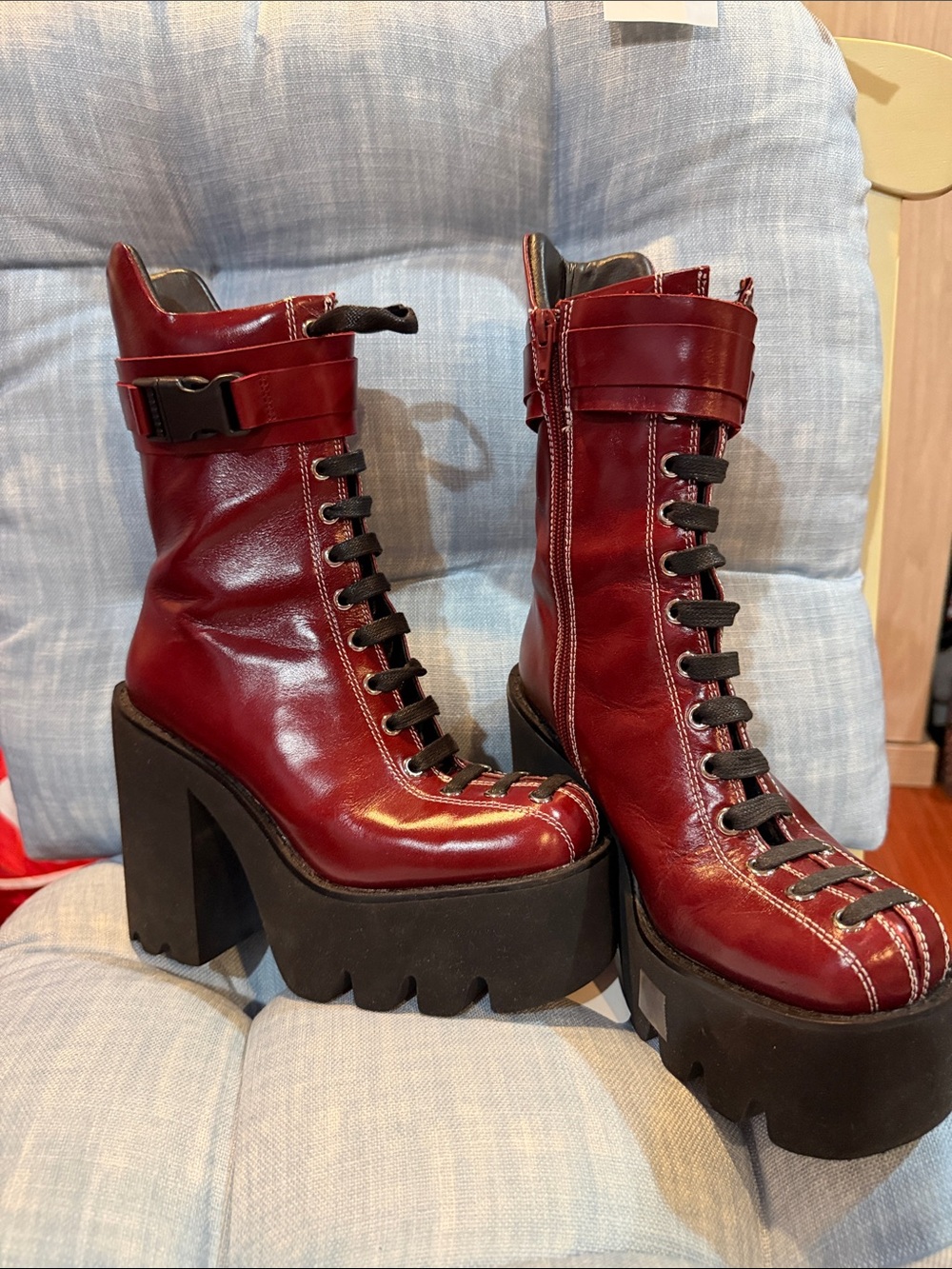 Jeffrey Campbell Burgundy Lace-Up Platform Ankle Boots - Picture 2 of 6